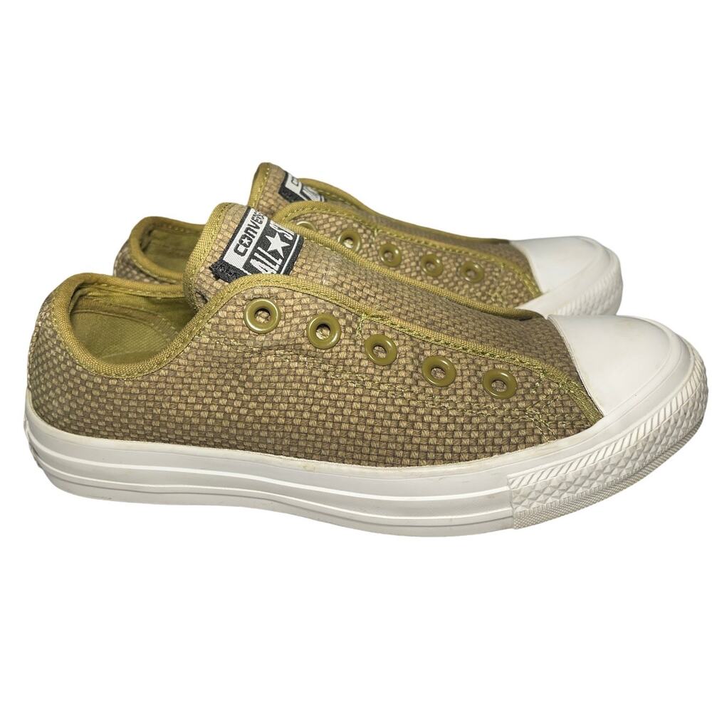 Converse All Star Slip Lace-Less Woven‎ Low Top Olive Green Women 6 Youth 4.5